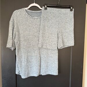 Light Blue/Gray Ribbed Knit Top and Shorts Set
